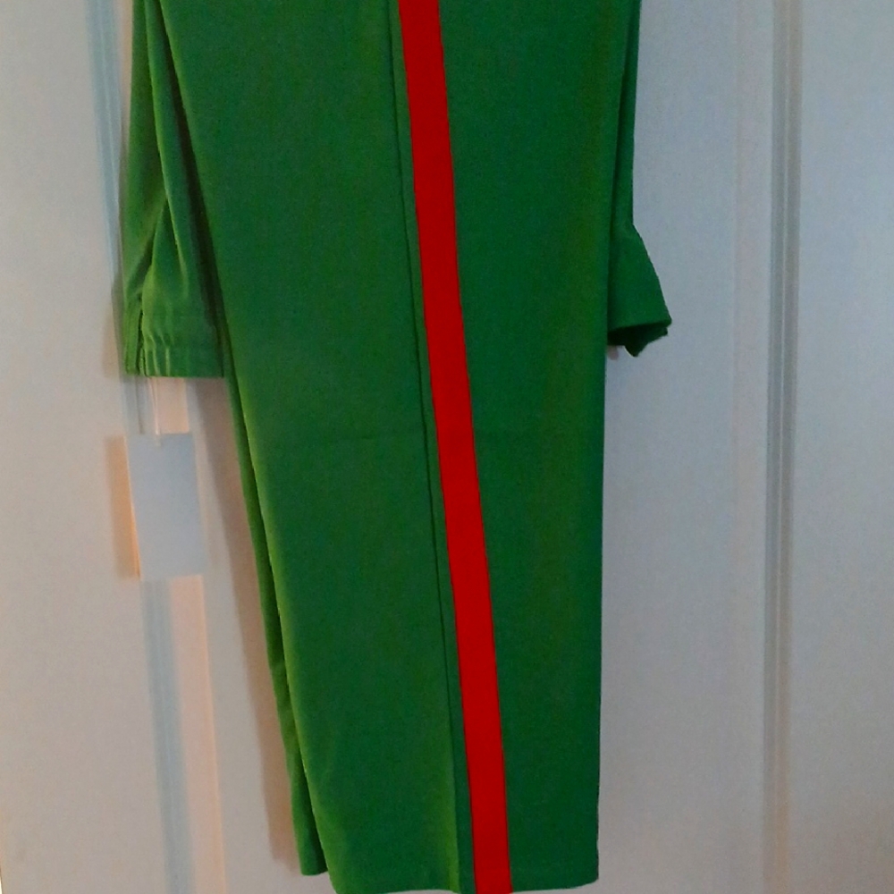 Vibrant Green Dress with Red Accent